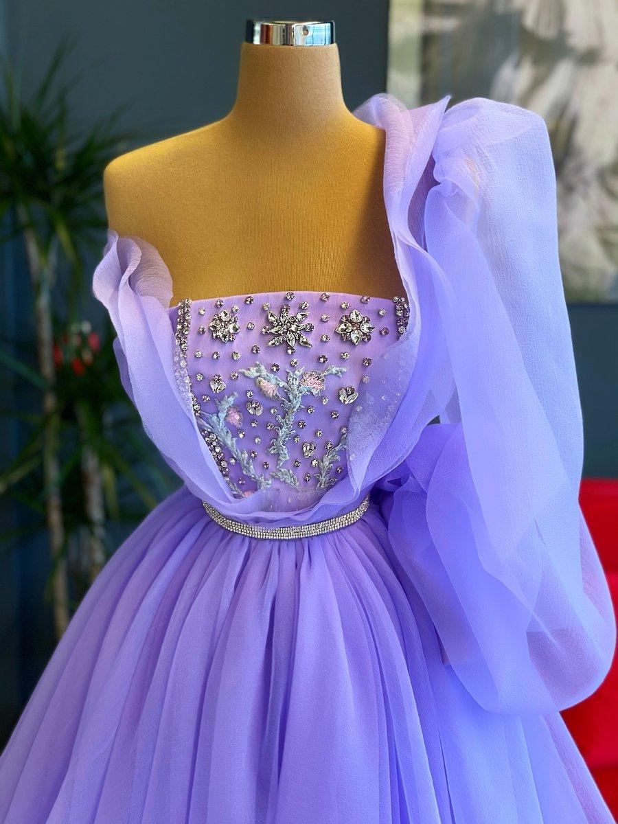 Purple Elegant Prom Dresses Long One Shoulder Tulle Ball Gown Appliques Beaded Crystals Women Formal Evening Party Gowns Special Ocn Dress Vestidos S