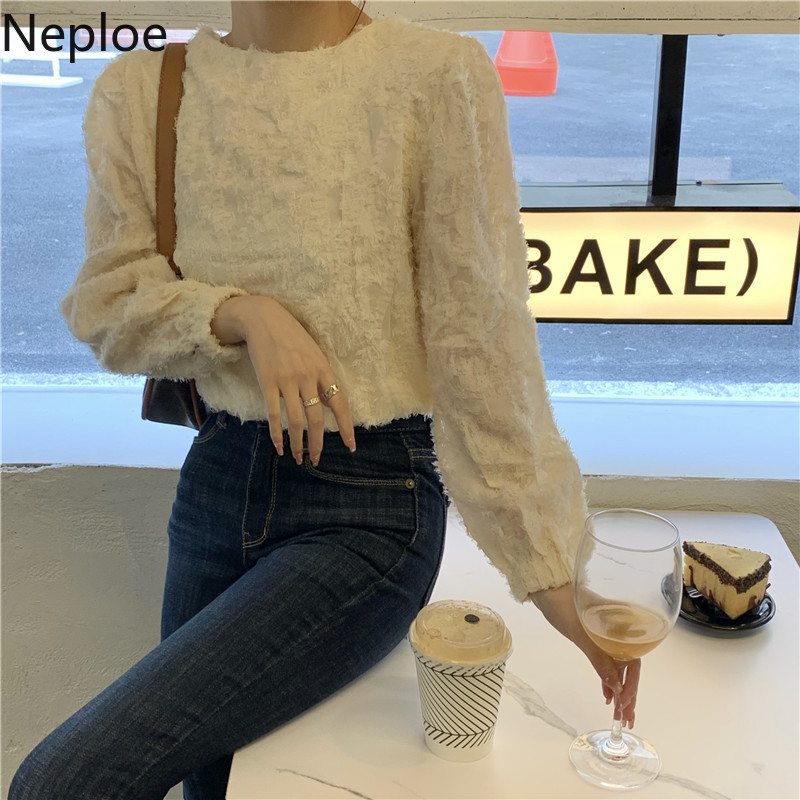 Neploe Blusas Mujer De Moda O-neck Backless Lace Up Blouse Women Korean Fashion Shirts Temperament Elegant Tops 94806 210422
