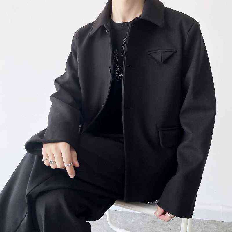 IEFB Autumn Winter Fashion Short Woolen Jackets For Men Korean Trend Simple Thickened Lapel Single Breasted Coat 9Y9334 211122
