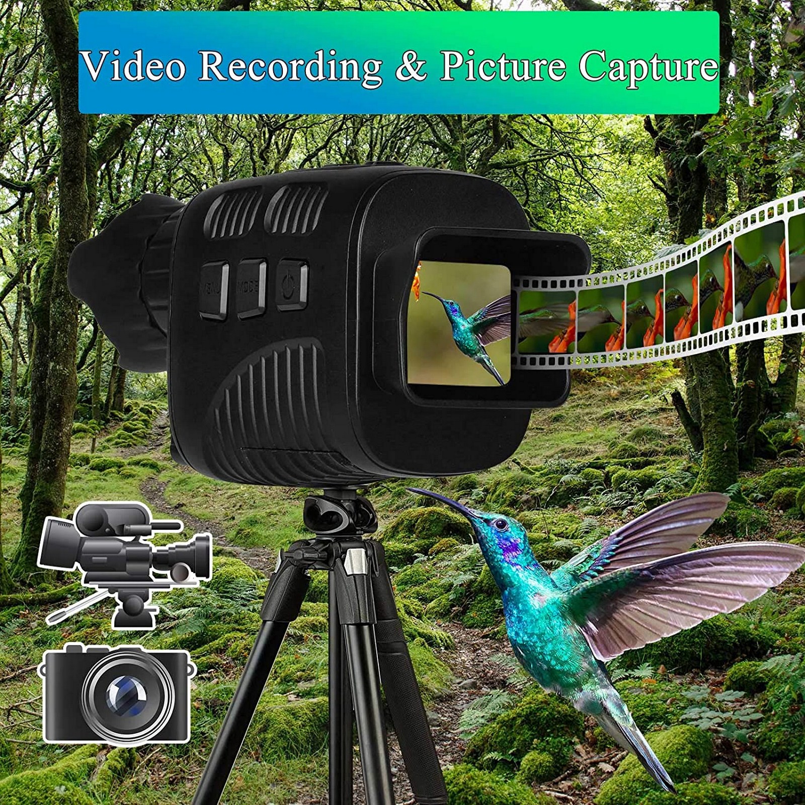 BekinTek Night Vision Monocular Telescope Waterproof Infrared Hunting Goggles 300m Observing Distance in Complete Darkness 4x Zoom 960P Video Recording
BekinTek Night Vision Monocular Telescope Waterproof Infrared Hunting Goggles 300m Observing Distance in Complete Darkness 4x Zoom 960P Video Recording