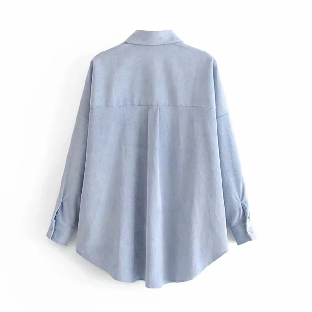 England Style Oversize Corduroy Shirt Women Spring Long Sleeve Pockets Loose Blouse Boyfriend Tops and Blouses 210428