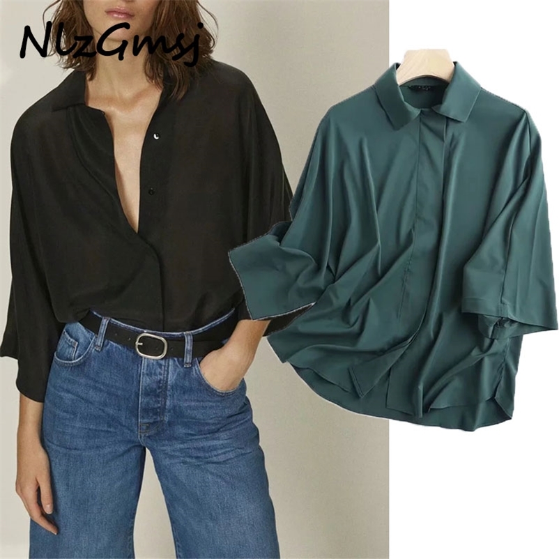 autumn women quality satin shirts long sleeve solid elegant office ladies loose green blouses 210628
autumn women quality satin shirts long sleeve solid elegant office ladies loose green blouses 210628