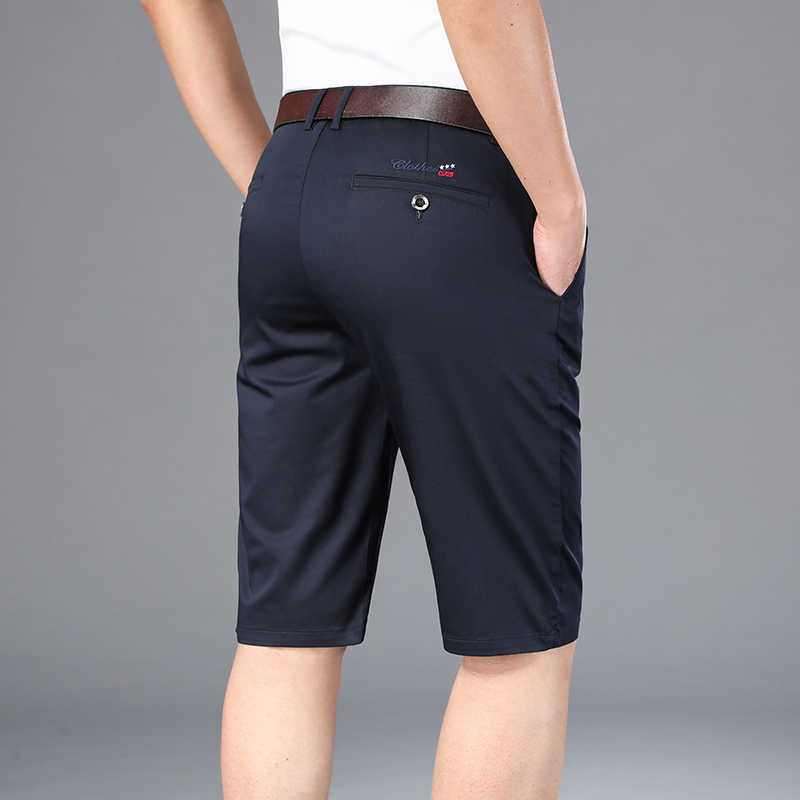 6 Colors Khaki Gray Mens Shorts Casual Classic Fit Comfy Golf Short Summer Men's Smart Knee Length 210713