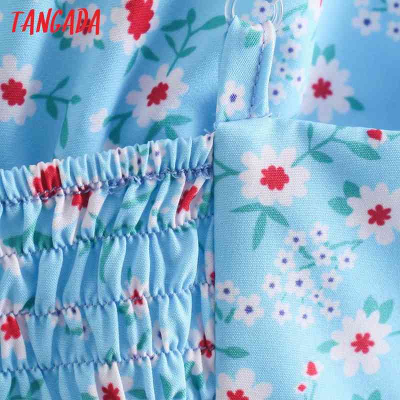 Summer Women Blue Floral Mini Sleeveless Strap Ladies Dress Vestidos XN324 210416