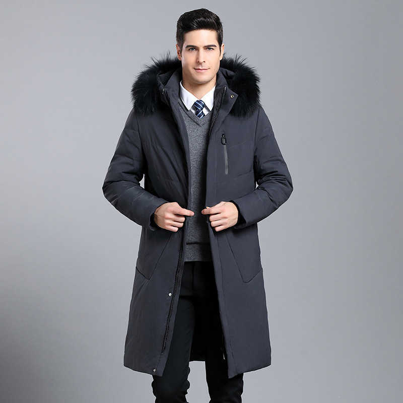 Men's long knee length hairband thickened down coat men's casual down coat 210818