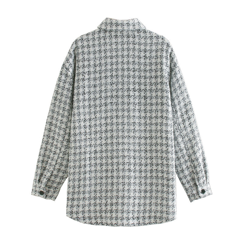 Evfer Women Fashion Plaid Autumn Hm White Long Jackets Chic Lady Casual Single Breasted Sleeve Winter Thick Coats Outwear 210421