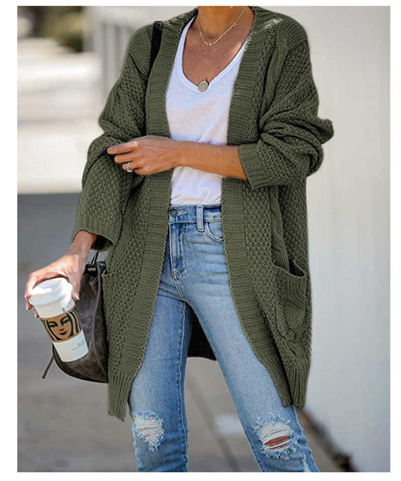 Fitshinling Pockets Twist Women's Cardigans Knitted Winter Coat Vintage Slim Holiday Boho Long Cardigan Female Knitwear 211011Z