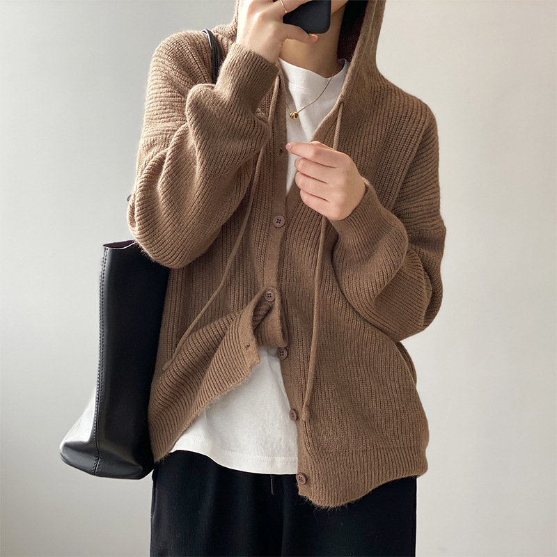 High Quality Solid Hooded All Match Loose Streetwear Women Soft Chic Warm Gentle Sweet Cardigans Sweaters 210421