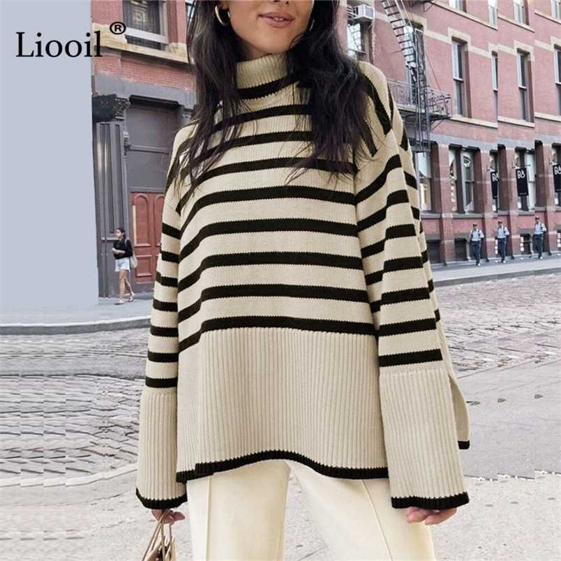 Black And White Stripe Sweater Streetwear Loose Tops Women Pullover Female Jumper Long Sleeve Turtleneck Knitted Ribbed Sweaters 211224
Black And White Stripe Sweater Streetwear Loose Tops Women Pullover Female Jumper Long Sleeve Turtleneck Knitted Ribbed Sweaters 211224