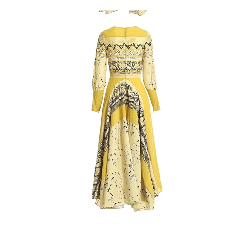 Summer Fashion Runway Dress Women's Long Sleeve Casual Printed Vacation vestidos 210522