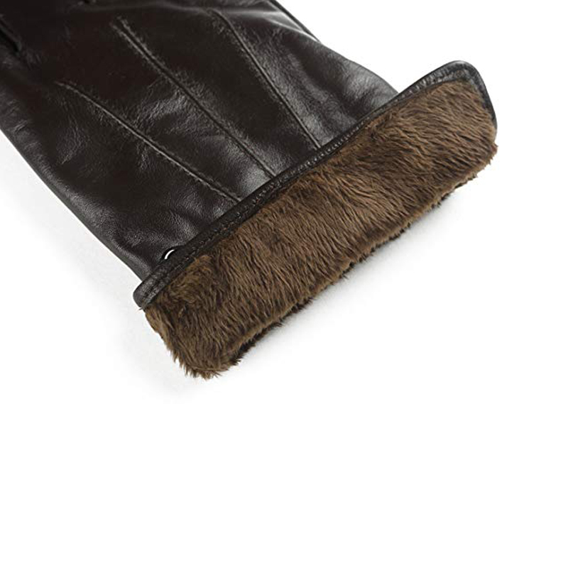 Fashion Breathable Lambskin Gloves High Quality Men's Velvet Lined Real Leather Buckled Driving Winter for Male Mitten