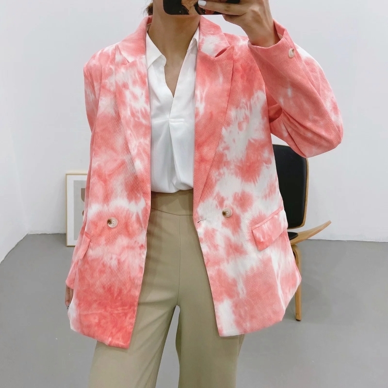 casual women elegant tie dye long blazers fashion ladies loose patchwork jacket suits female chic girls set 210430