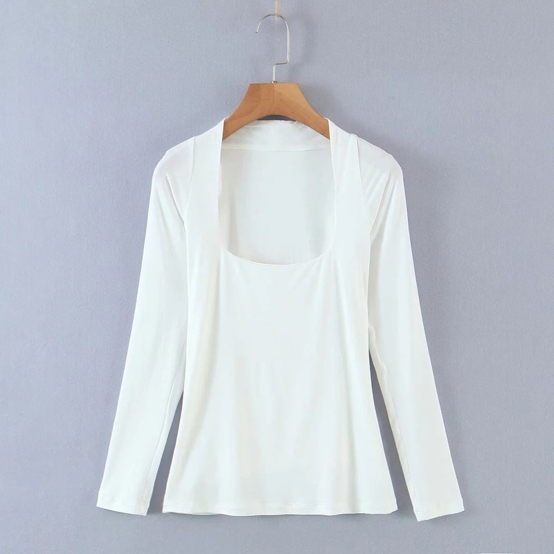 Nomikuma Chic Sexy Square Collar Women Graphic T Shirts Solid Slim Korean Spring New Tshirt Causal Camisas De Mujer 6F376 210427