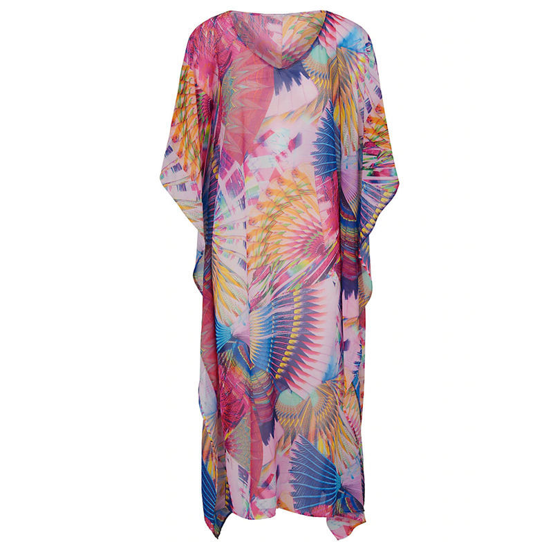 Sheer Bikini Cover-ups Bohemian Printed Loose Summer Beach Dress Chiffon Tunic Women Wear Swim Suit Cover Up Q1061 210420
