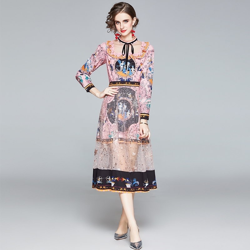 Autumn Runway Sequins Embroidery Dress Women's Long Sleeve Bow Tie Stand Collar Mermaid Print Hollow out Mesh Patchwork 210603, The picture color
Autumn Runway Sequins Embroidery Dress Women's Long Sleeve Bow Tie Stand Collar Mermaid Print Hollow out Mesh Patchwork 210603, The picture color