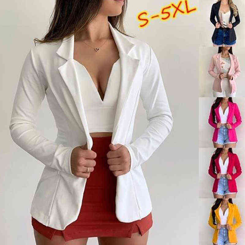 Women Blazer White Coat Long Sleeve s Single Button Office Lady Jacket Female Tops Suit Femme Jackets 211122