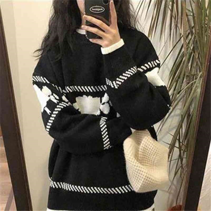 Harajuku Jumper Autumn Winter Knitted Sweater Pullover Women Cartoon Print Ins Cute Sweaters Pull Femme 210519