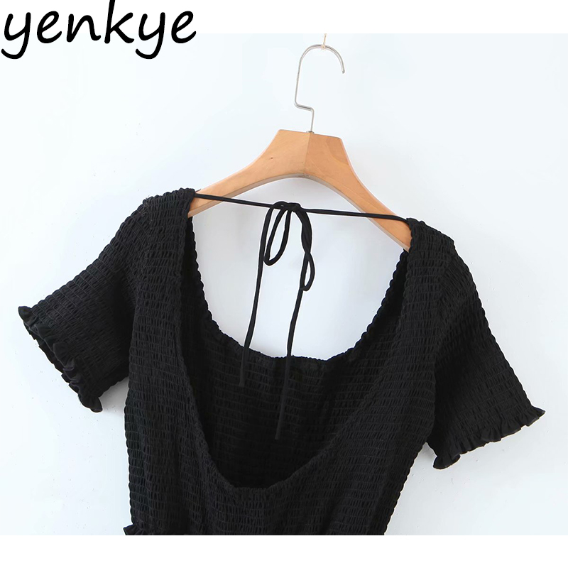 Summer Women Sexy Backless Vintage Black Dress Female O Neck Short Sleeve Casual Elegant Dresses Party Mini Vestido 210430