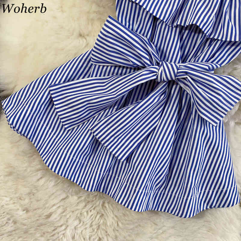 Fashion Women Blouses Summer Blusas Mujer Korean Ruffled Slash Neck Sling Strapless Shirt Slim Sexy Short Striped Tops 210519