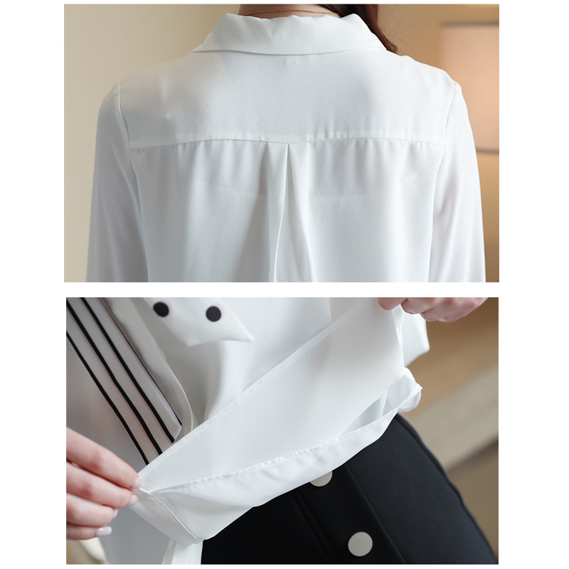 Spring Long Sleeve V-neck Elegant Chiffon Shirt Lace-up Polka Dot Women Tunic Ladies' Tops 8580 50 210427