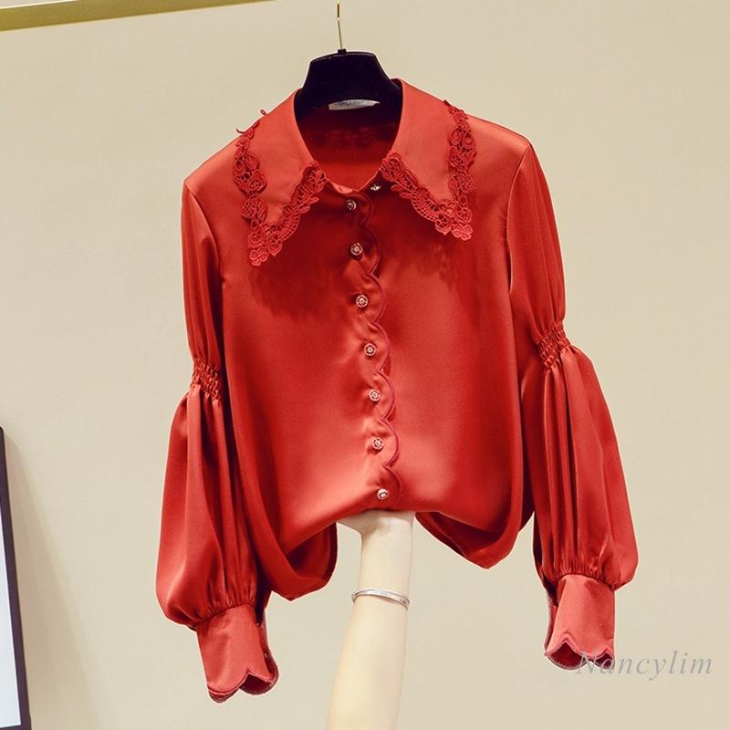 Women' Blouses & Shirts 2021 Spring Fashion Red Shirt Lace Patch Buttons Long Lantern Sleeve Blouse Female Clothes Nancylim
Women' Blouses & Shirts 2021 Spring Fashion Red Shirt Lace Patch Buttons Long Lantern Sleeve Blouse Female Clothes Nancylim