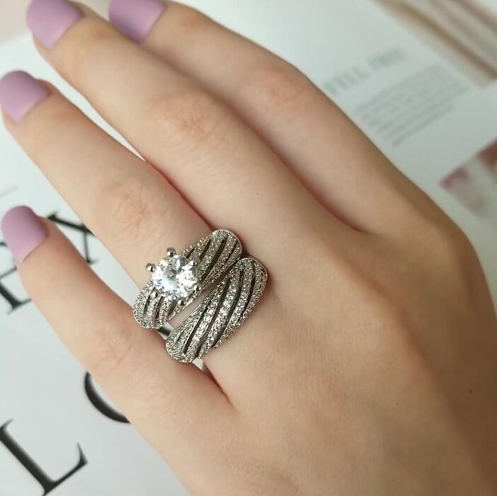 Choucong Brand Wedding Rings Luxury Jewelry 925 Sterling Silver Round Cut White Topaz Pave Zircon CZ Diamond Gemstones Party Women Bridal Couple Ring 