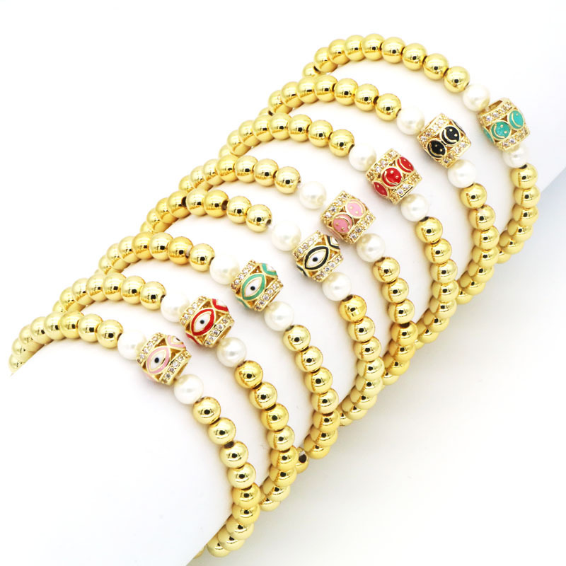 Gold Plated Copper Beads Strands Enameled Smile Evil Eye Charm Bracelet for Wholesale
Gold Plated Copper Beads Strands Enameled Smile Evil Eye Charm Bracelet for Wholesale