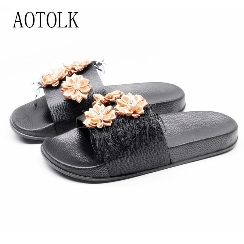 Slippers For Women Shoes Brand Female Fashion Flower Flat Fringe Slides Plus Size Casual Spring Summer Arrival, Black
Slippers For Women Shoes Brand Female Fashion Flower Flat Fringe Slides Plus Size Casual Spring Summer Arrival, Black