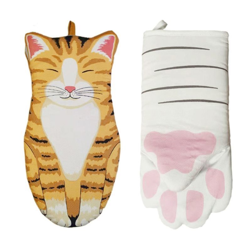 3D Cartoon Cat Paws Oven walls Long cats Bake Insulation Gloves Magnetron Heat resistant Antislip Kitchen gloves