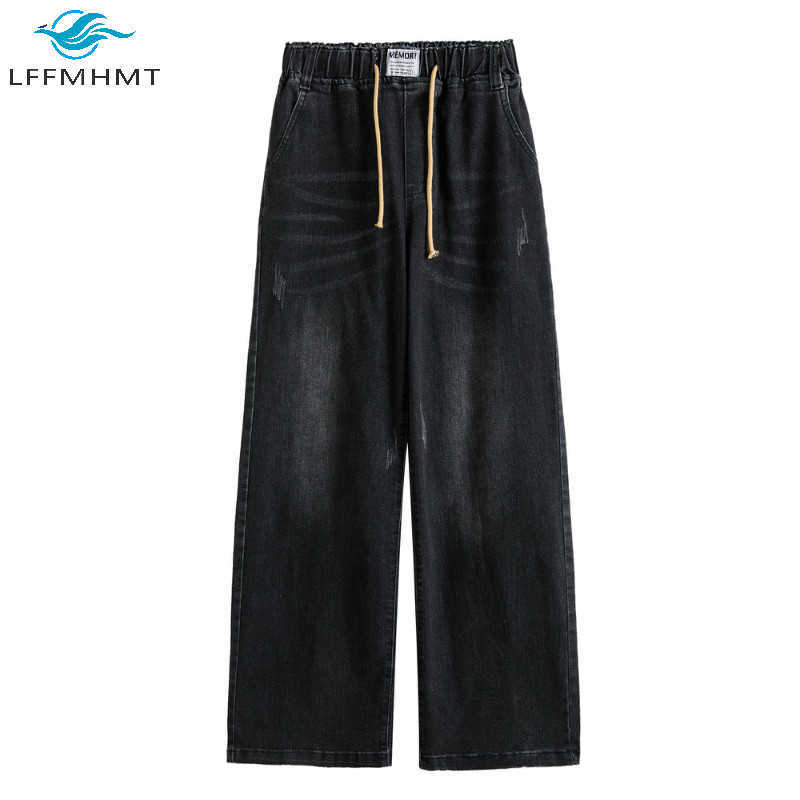 OYS 202 Elastic High Waist Women Denim Pants Office Lady Korean Simple Casual Loose Jeans Female Solid Color Vintage Trousers 210922