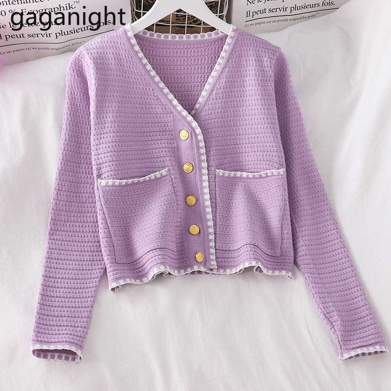 Sweet Women Cardigan Single Breasted Fashion Kardigan Office Lady Crop Outwear Tops Solid Slim Knit Cardifans Autumn 210601