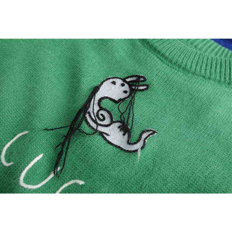 Women's Sweater Autumn Winter Korean Plus Size Fashion Pullover Knitted Baggy Oversized Animal Letter Embroidery Tops Sweater 211217