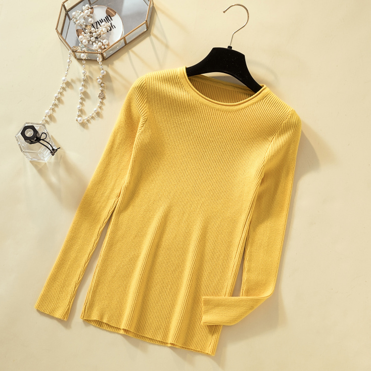 fashion Korean version of simple pure color O-neck long-sleeve knited shirt female Autumn winter slim based shirt 7249 50 210518