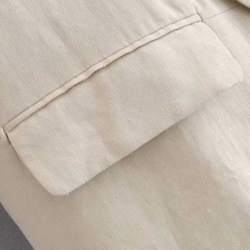 Aachoae Women Office Wear Blazer Coat Notched Collar Casual Pockets Suit Blazers Solid Pleated Sleeve Chic Outwear Tops 210930