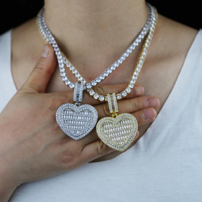 Chains Iced Out Heart-shaped Po Frame Pendant Necklace Charm Openable Locket Women Men Hip Hop Jewelry With Cz Tennis Chain, Silver
Chains Iced Out Heart-shaped Po Frame Pendant Necklace Charm Openable Locket Women Men Hip Hop Jewelry With Cz Tennis Chain, Silver