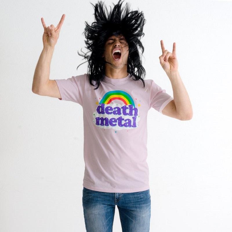Men's T-Shirts Death Metal Rainbow T-Shirt Unisex Women Aesthetic Kawaii Cute Cotton Pink Graphic Funny Tee Casual Streetwear Y2k Tops