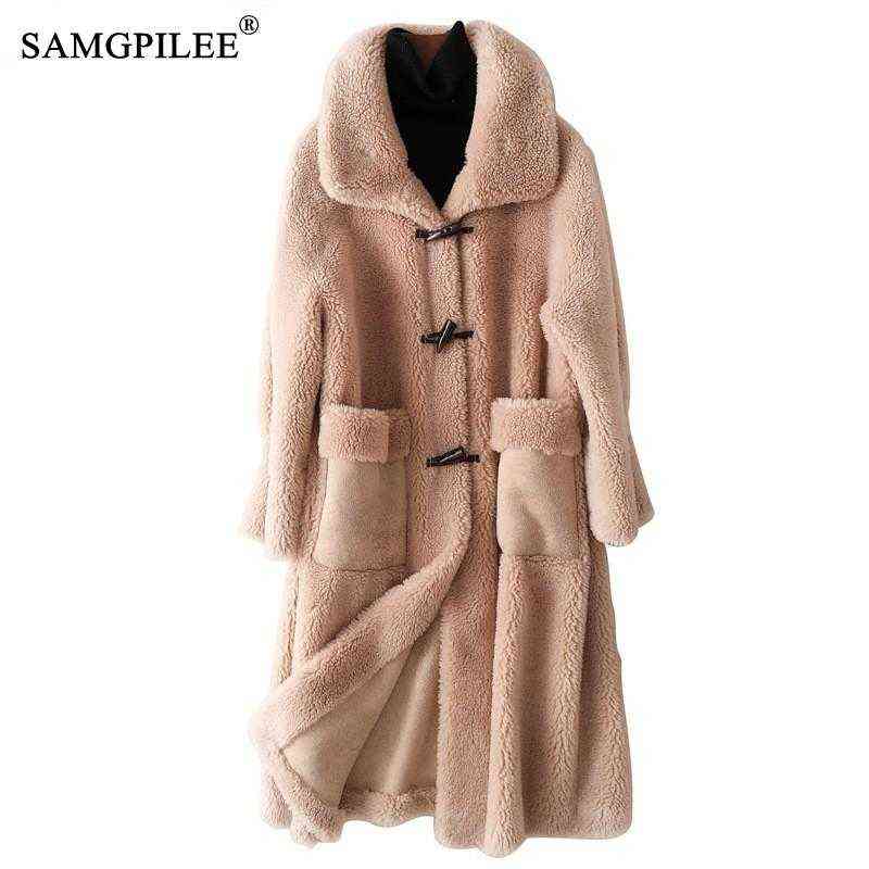 Real Fur Coat High Quality Long Sheep Shearling Women Winter Jackets Wool Casual Coats Korean Style Jaqueta Feminina 211123