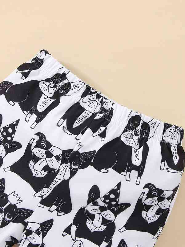 Baby Dog & Letter Graphic Tee & Shorts SHE