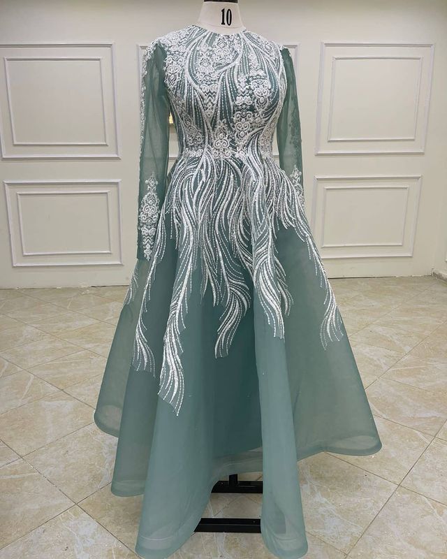 2021 Plus Size Arabic Aso Ebi Lace Beaded Muslim Prom Dresses Long Sleeves Ankle Length Evening Formal Party Bridesmaid Second Reception Gowns Dress Z