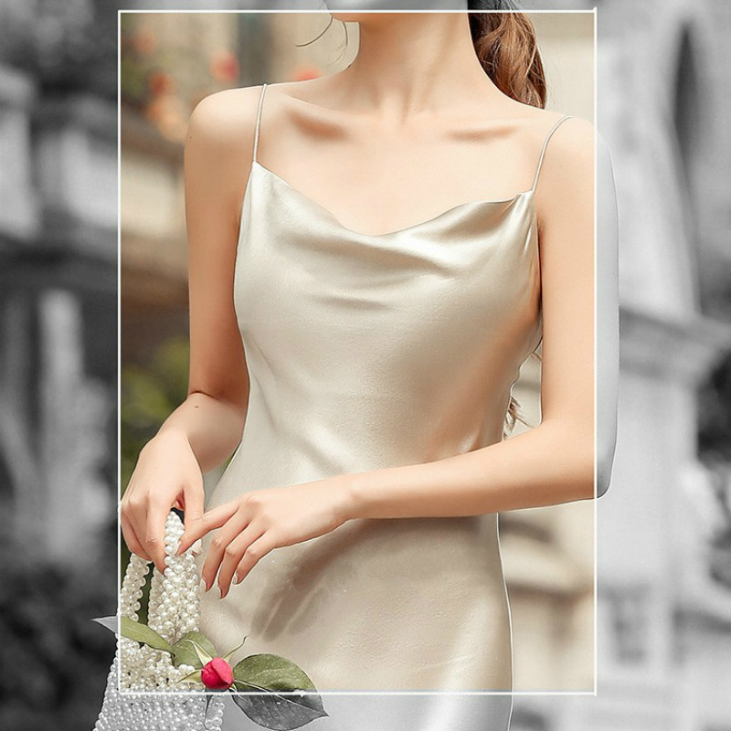 Summer Women Satin Dress Sexy Camisole Elastic Female Home Silk es Elegant Bodycon Party Backless es 210428