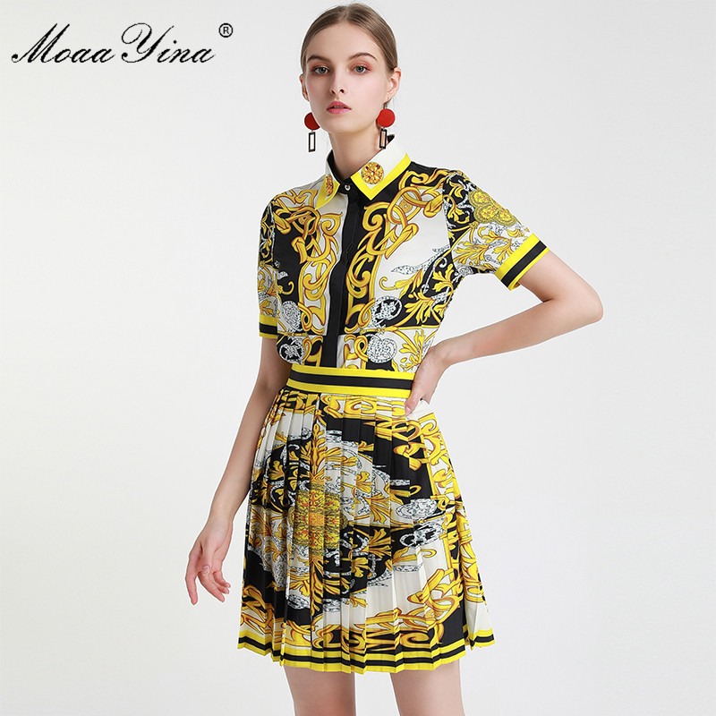 Fashion Designer Set Spring Summer WomenShort sleeve Beaded Print Shirt Tops+Pleated Skirt Two-piece suit 210524, Yellow
Fashion Designer Set Spring Summer WomenShort sleeve Beaded Print Shirt Tops+Pleated Skirt Two-piece suit 210524, Yellow