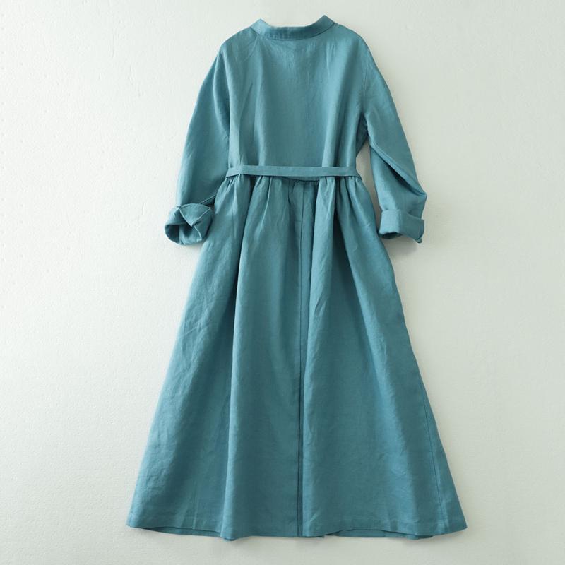 Pure Linen Long-sleeved Dress Aging Doll Collar Spring And Autumn Cotton Women's Shirt Long 277 Casual Dresses