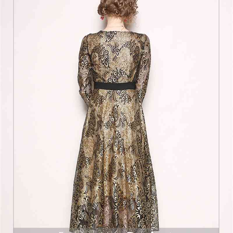 Arrival Spring Summer Dress Women Elegant Sexy Hollow Out Lace Female Vintage Party Vestidos Free Belt 210520