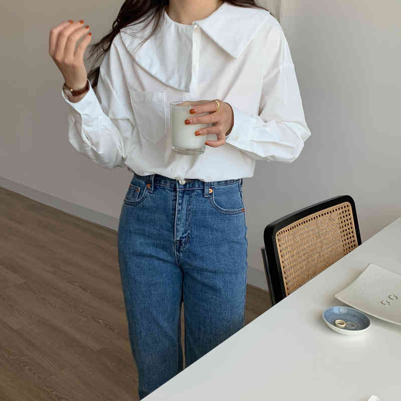 White Vintage Full Sleeves Brief Solid All Match Retro Lace-Up Office Lady Female Streetwear Chic Korean Shirts 210421