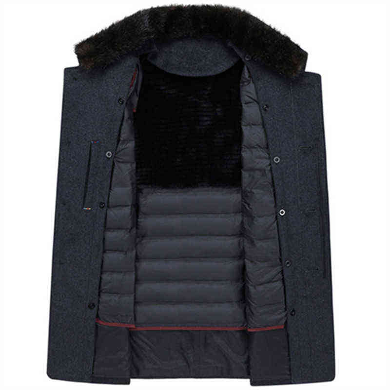 Wool Coat Men Thick Detachable Duck Down Liner Woolen Coat Mens Winter Warm Mens Trench Coat Long Overcoat Men England Style 211119