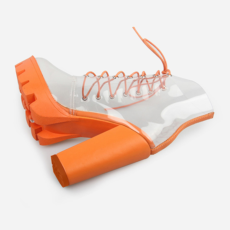 Autumn Ankle Boots Shoes Women Transparent Platform Chunky Heels Short Lace Up Super High Heel Female 36-41 210517