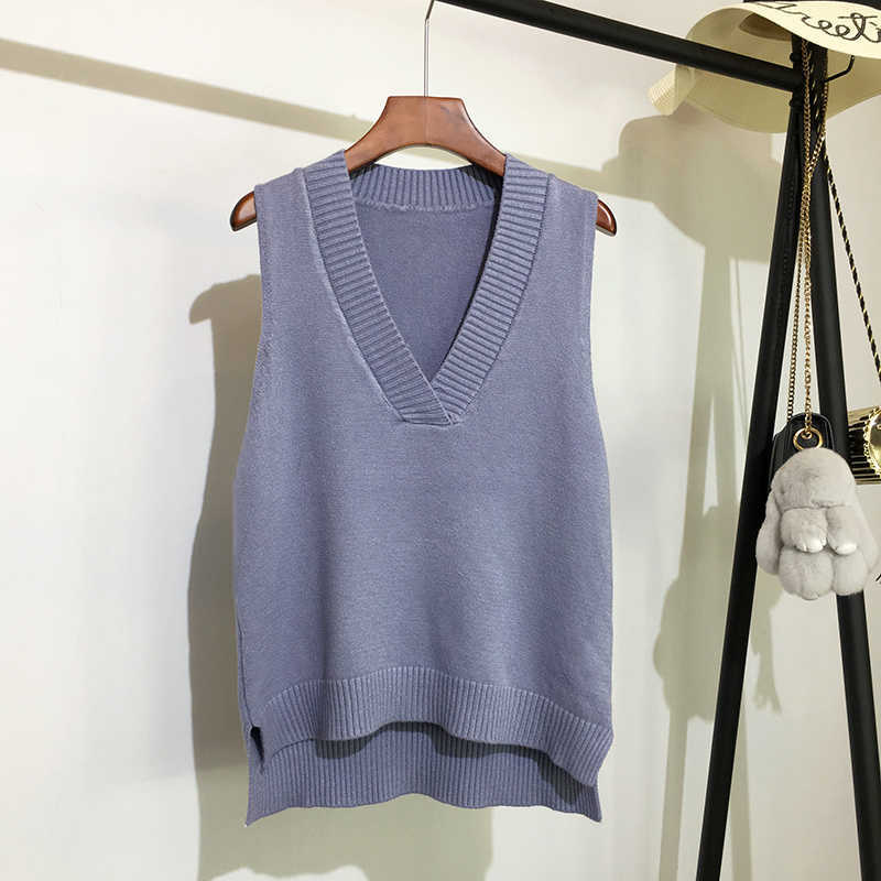 V-neck knitted Vest Women's Sweater Autumn And Winter Korean Loose Wild Pink Sweater Vest Women Sleeveless Sweater 11810 211109