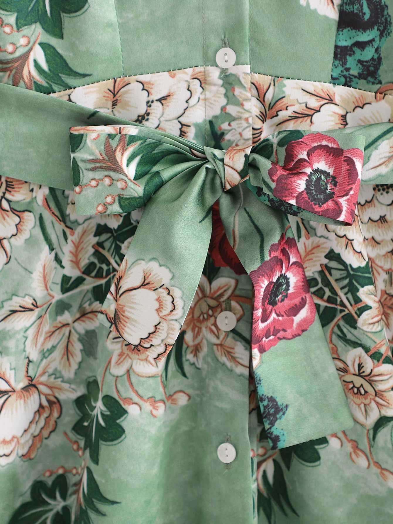 Streetwear Women Floral Print Dress Fashion Ladies Sashes Vestidos Chinese Style Female Chic Collar Dresses 210527