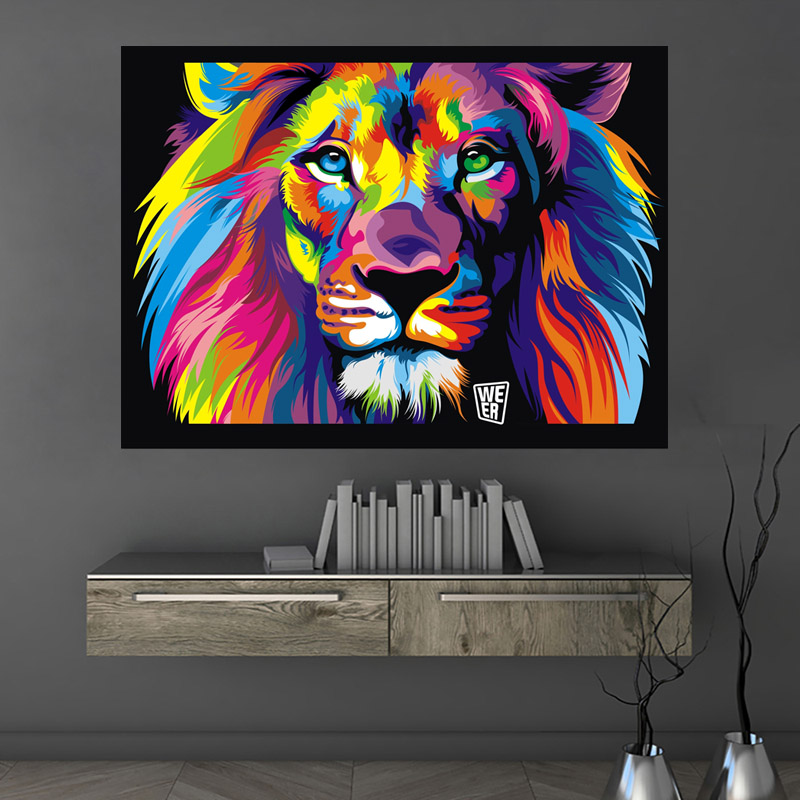 Modern Abstract Animals Colorful Print Art Lion Oil Painting on Canvas Wall Picture Living Room Kid'Room Cudros Poster Decor