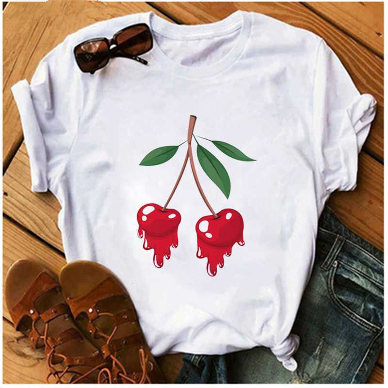 AOWOF Sexy Red Lips Cherry Fruit Woman Seductive Lipstick T-shirt Fashion Clothing Haruku Top Korean Style Female X0527